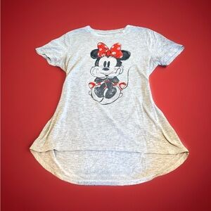 Disney Minnie Mouse Graphic Tee Size M Gray High Low Hem Casual Cute